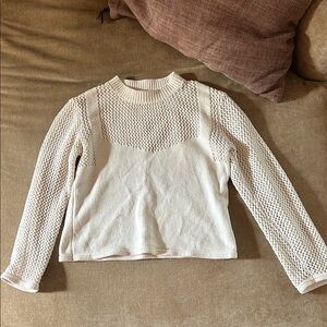 Zara Cream Open-Knit Crewneck Sweater